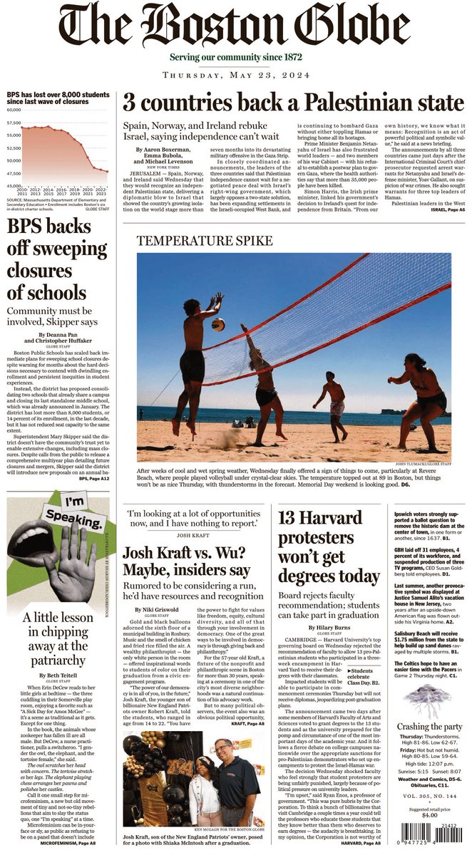 In today's paper: ‘Microfeminism’ may be the most widespread movement you’ve never heard of. But what is it? Harvard’s governing board overrules faculty, bars 13 students who participated in pro-Palestinian encampment from receiving degrees; and more. trib.al/pswtOlk