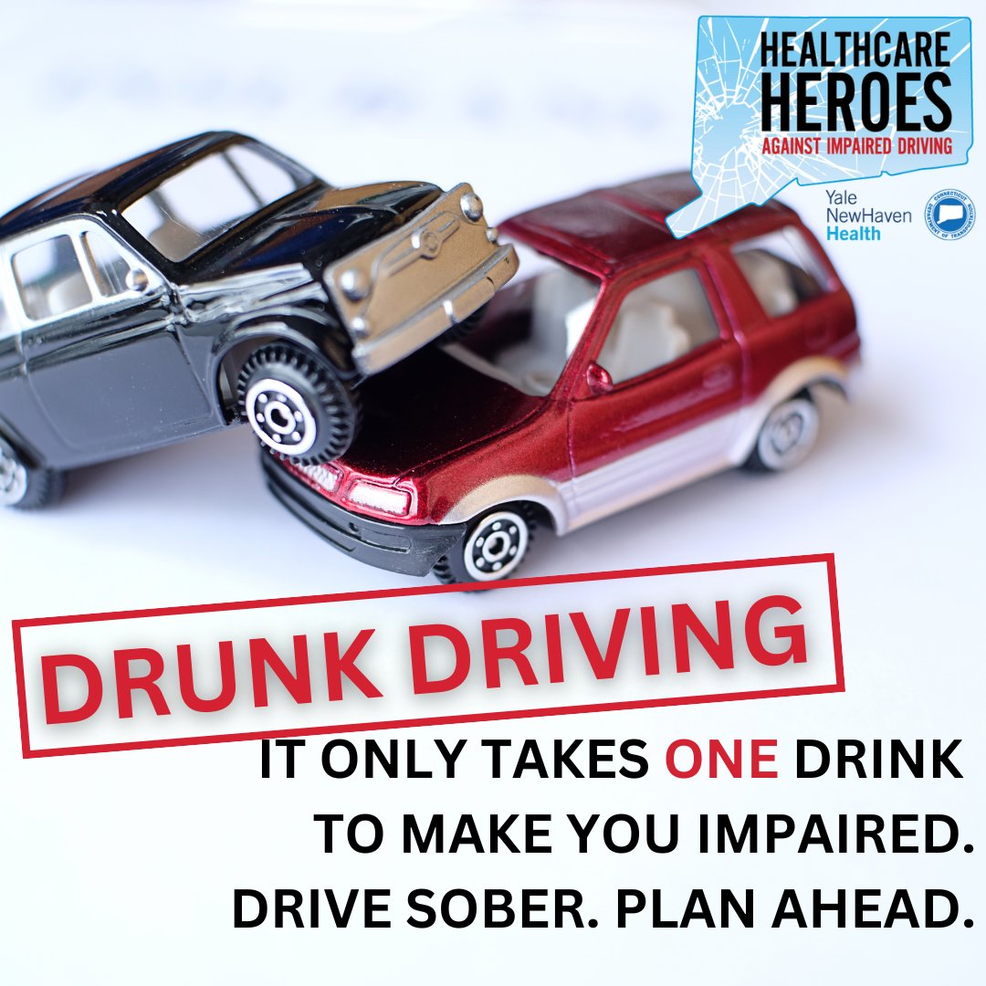 Each drink of alcohol consumed increases the risk of crashing, beginning with the first drink. Plan ahead for your designated driver, rideshare, or sleepover. #CTNotOneMore