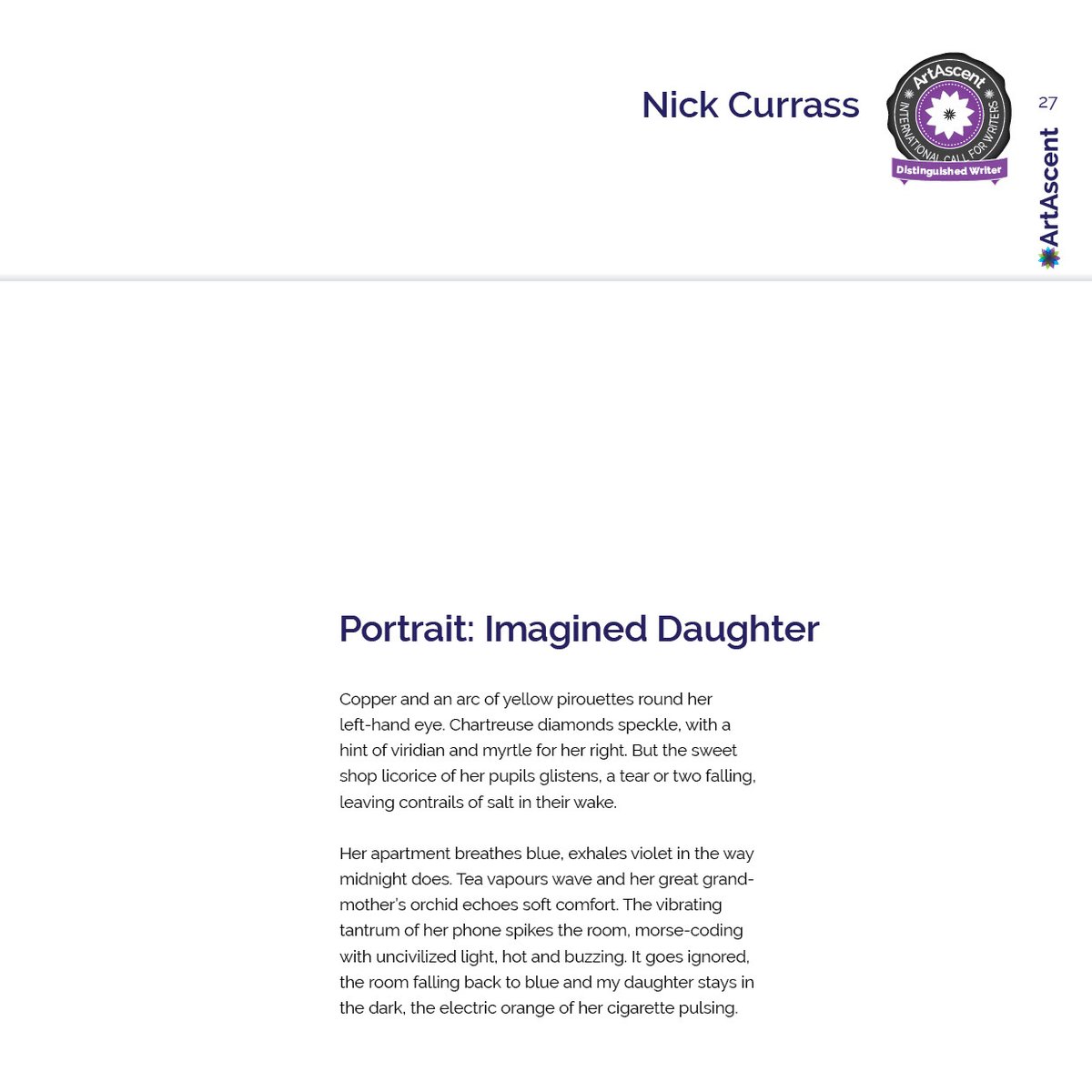 ArtAscent's tweet photo. Original work by Nick Currass, published in our Future issue. Credit to the writer.
#DistinquishedWriter #ArtAscent #ArtMagazine #FutureIssue #Writer #Story #Literature #poetry https://t.co/vh9gEzs6z8