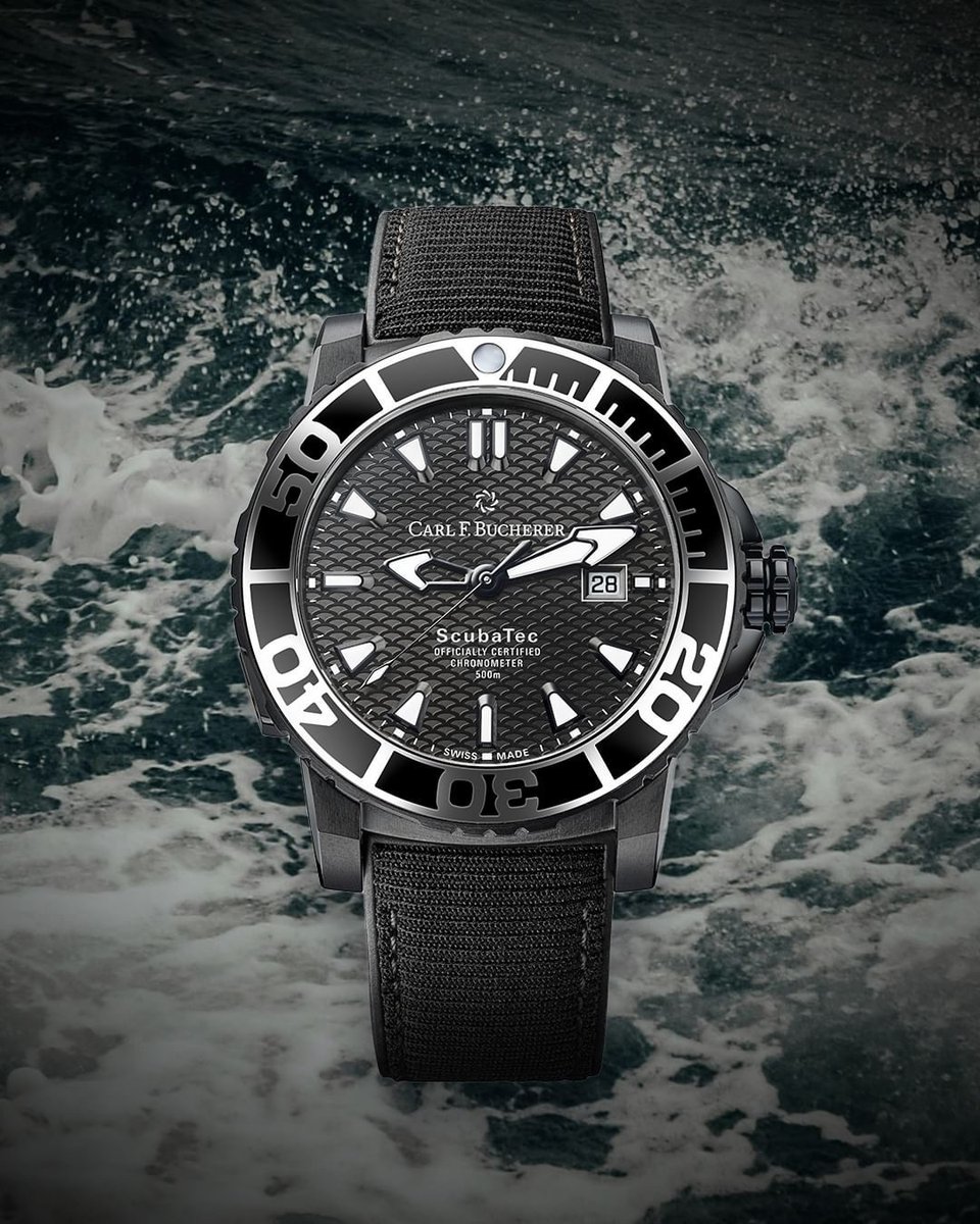 Bucherer_USA's tweet photo. Going deeper with nature.

With an incredible water resistance of 50 bar (500 m) and certified chronometer precision, @CarlFBucherer new Patravi ScubaTec Black represents impressive resilience, superior technology. 

#TourneauBucherer#CarlFBucherer #ExploringTime https://t.co/NZOSpJ6KC5