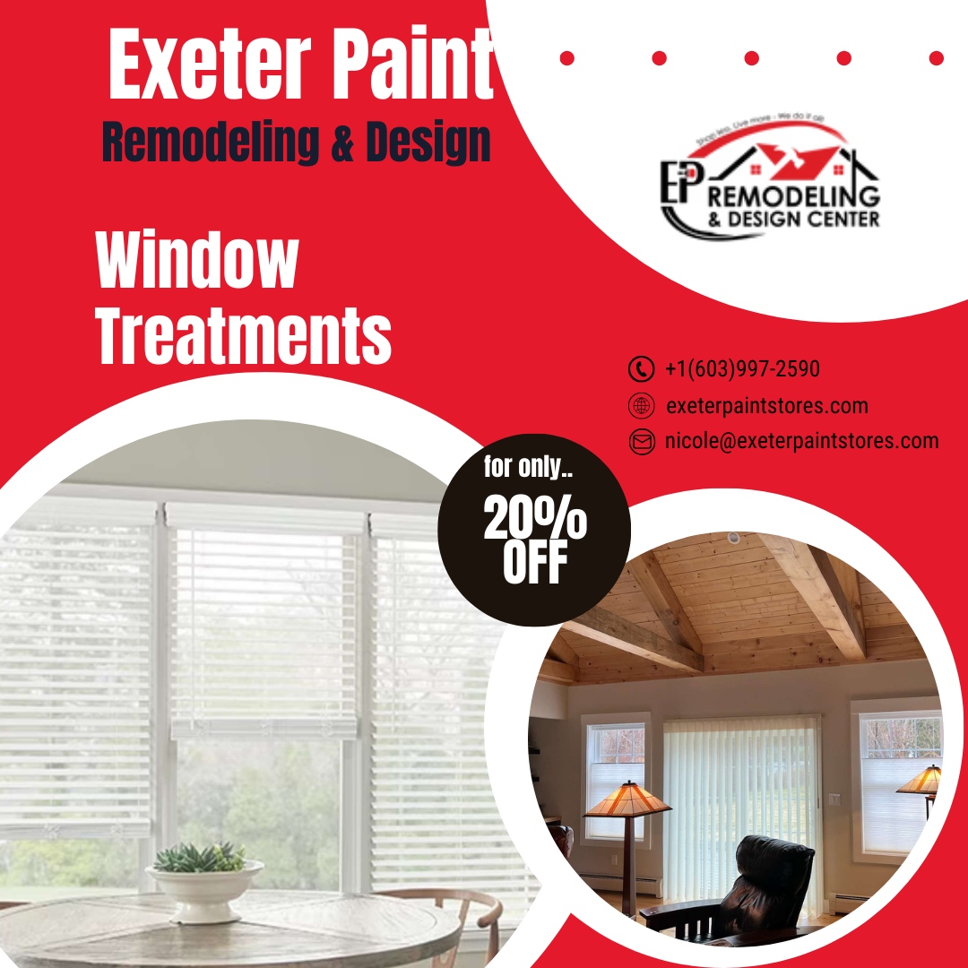 Discover the perfect window treatments to enhance your space at Exeter Paint Remodeling & Design. 

Our expertly curated selection combines style and functionality, offering everything from timeless classics to contemporary designs. 

#ExeterPaintDesign #WindowTreatments