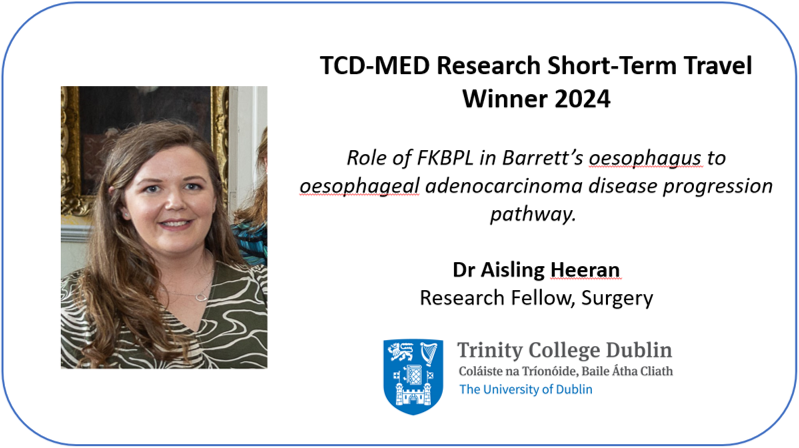 TCD-Med Research Travel Award 2024. Congrats Aisling Heeran! @Surgery_TCD See full list of winners tinyurl.com/3d3mmz2c @QuanteMichael #loveirishresearch #researchmatters