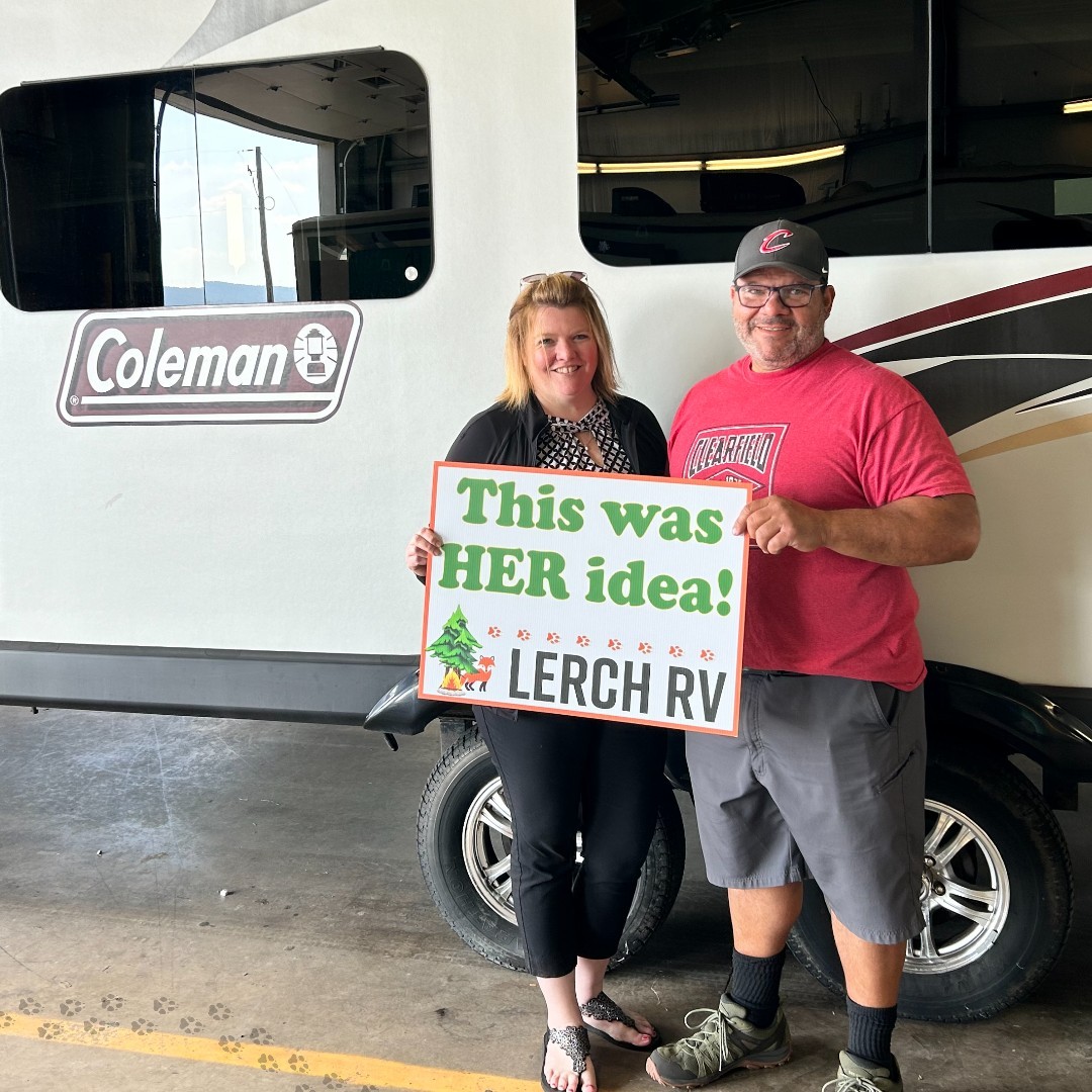Autumn & Mike from Clearfield, PA, recently took home their Coleman travel trailer. From what I see, Mike is totally blaming Autumn for this new purchase. Should we believe him? #blameher #heridea #blamegame #centralPA #RVsales #ColemanRV #followthefox