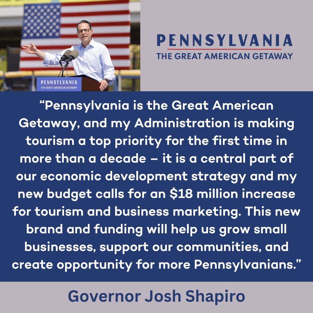 Tourism is a key priority within @GovernorShapiro's economic development strategy. This week the Governor unveiled Pennsylvania’s new tourism brand and summer travel marketing campaign to encourage more people to travel across and visit the Commonwealth. governor.pa.gov/newsroom/gover…