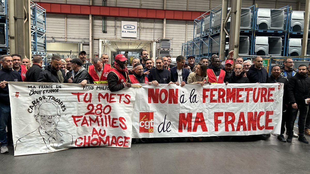 93Cgt's tweet photo. Avant le départ pour le siège de Stellantis, notre SG @BinetSophie est venue témoigner de la solidarité de toute la CGT à la lutte des  MA France, qui porte en elle la colère de tout un pan du monde ouvrier. Par crainte de convergence PSA ferme son usine de Poissy ! https://t.co/ztAwsBjpyk