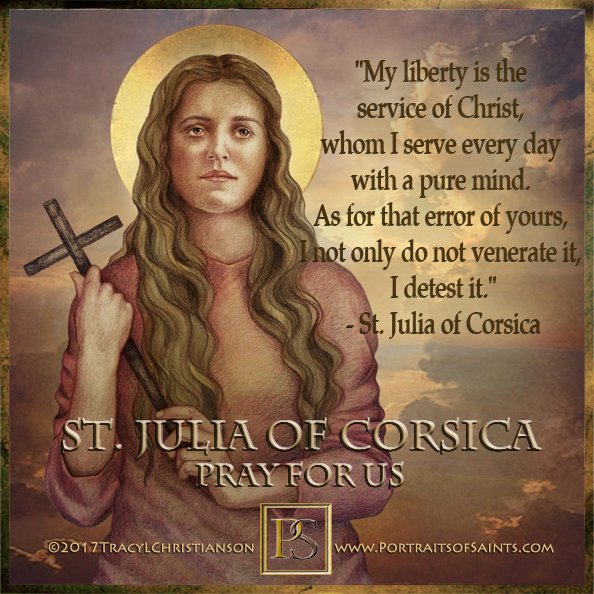 Happy Feast Day St. Julia of Corsica patron of torture victims, pray for us! She was tortured and crucified for refusing to sacrifice to pagan gods. bit.ly/3aAmvGX