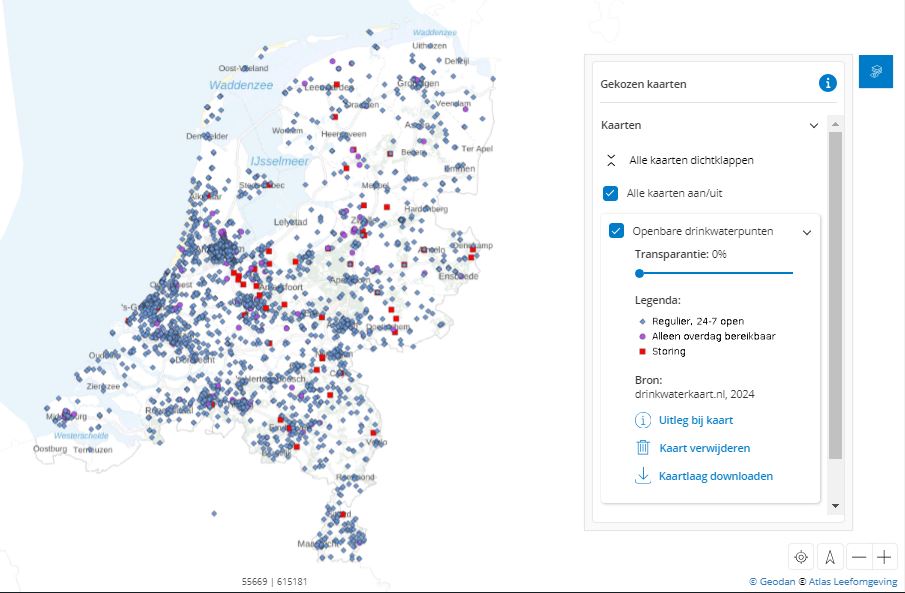 AtlasLO's tweet photo. 📢🗺️Nieuwe drinkwaterpunten-kaart op de Atlas! 
@drinkwaterkaart

De afgelopen maanden hebben we weer 100 watertappunten meer, bijna 3000, in Nederland! 

Openbare #watertappunten zijn kranen waar je gratis drinkwater kunt tappen. Handig tijdens het #wandelen of #fietsen. https://t.co/FbW5pjizdY