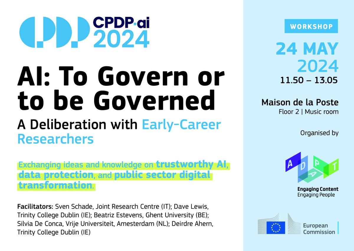 Sven Schade (@innovatearth) on Twitter photo Interested to deliberate on “AI: To Govern or to be Governed?” as/with early-career researchers? You are kindly invited to join us tomorrow from 11:50 in the Music Room #CPDPai2024 #CPDP2024; co-organised by <a href="/AdaptCentre/">The ADAPT Centre</a> and <a href="/EU_ScienceHub/">EU_ScienceHub</a>, hosted by <a href="/CPDPconferences/">CPDP Conferences</a> Interested to deliberate on “AI: To Govern or to be Governed?” as/with early-career researchers? You are kindly invited to join us tomorrow from 11:50 in the Music Room #CPDPai2024 #CPDP2024; co-organised by <a href="/AdaptCentre/">The ADAPT Centre</a> and <a href="/EU_ScienceHub/">EU_ScienceHub</a>, hosted by <a href="/CPDPconferences/">CPDP Conferences</a>