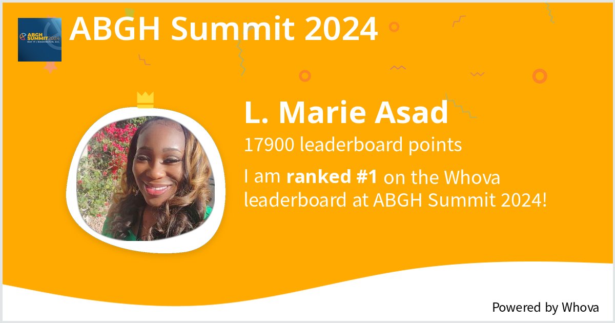 I ranked #1 on the Whova leaderboard at @blackingastro Summit 2024! #abghsummit24 #blackingastro - via #Whova event app ##DDW2024
