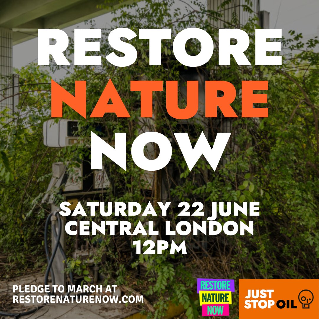 🌱 Just Stop Oil are one of over 150 campaigns and organisations supporting @RNNMarch. 🧡 Thousands of people will be gathering in central London at midday, Saturday 22 June, to demand change. 🔥 Ordinary people need to take back the power. Pledge to march at