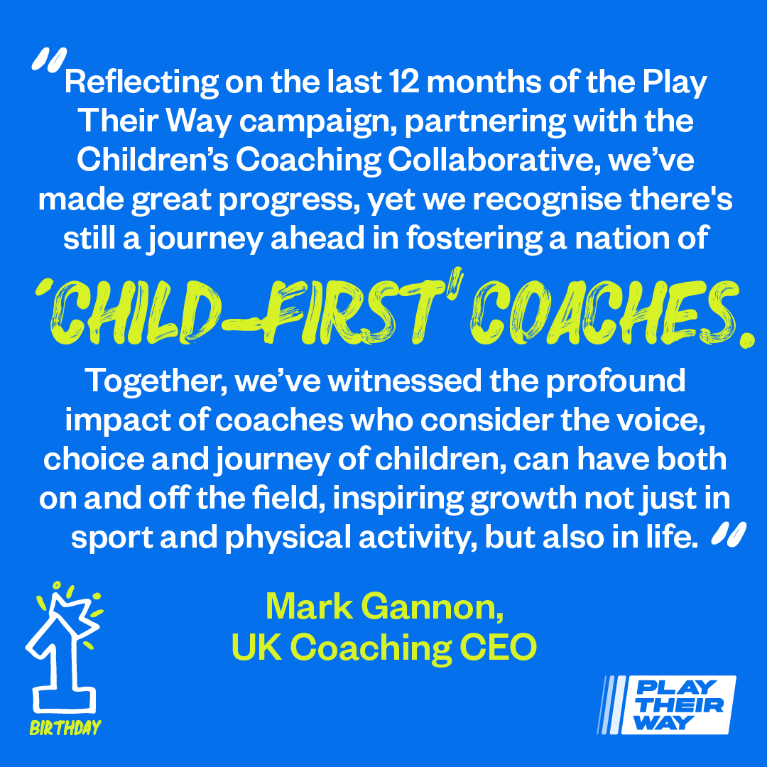 Celebrating 1 year of impact with @playtheirway!🎉 A year of amplifying children's VOICES, empowering CHOICE, & nurturing their JOURNEY in sport & physical activity🙌 The mission continues as we aim to inspire a nation of ‘child-first’ coaches💪 Join 👉 bit.ly/4bA78v4