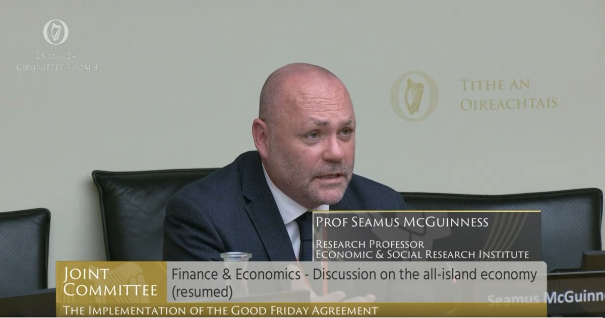 This morning, ESRI researchers Prof @seamusmcguinnes and Dr Adele Bergin addressed the @OireachtasNews Joint Committee on the Implementation of the Good Friday Agreement. 🗨️Read their Opening Statement: esri.ie/news/esri-rese…