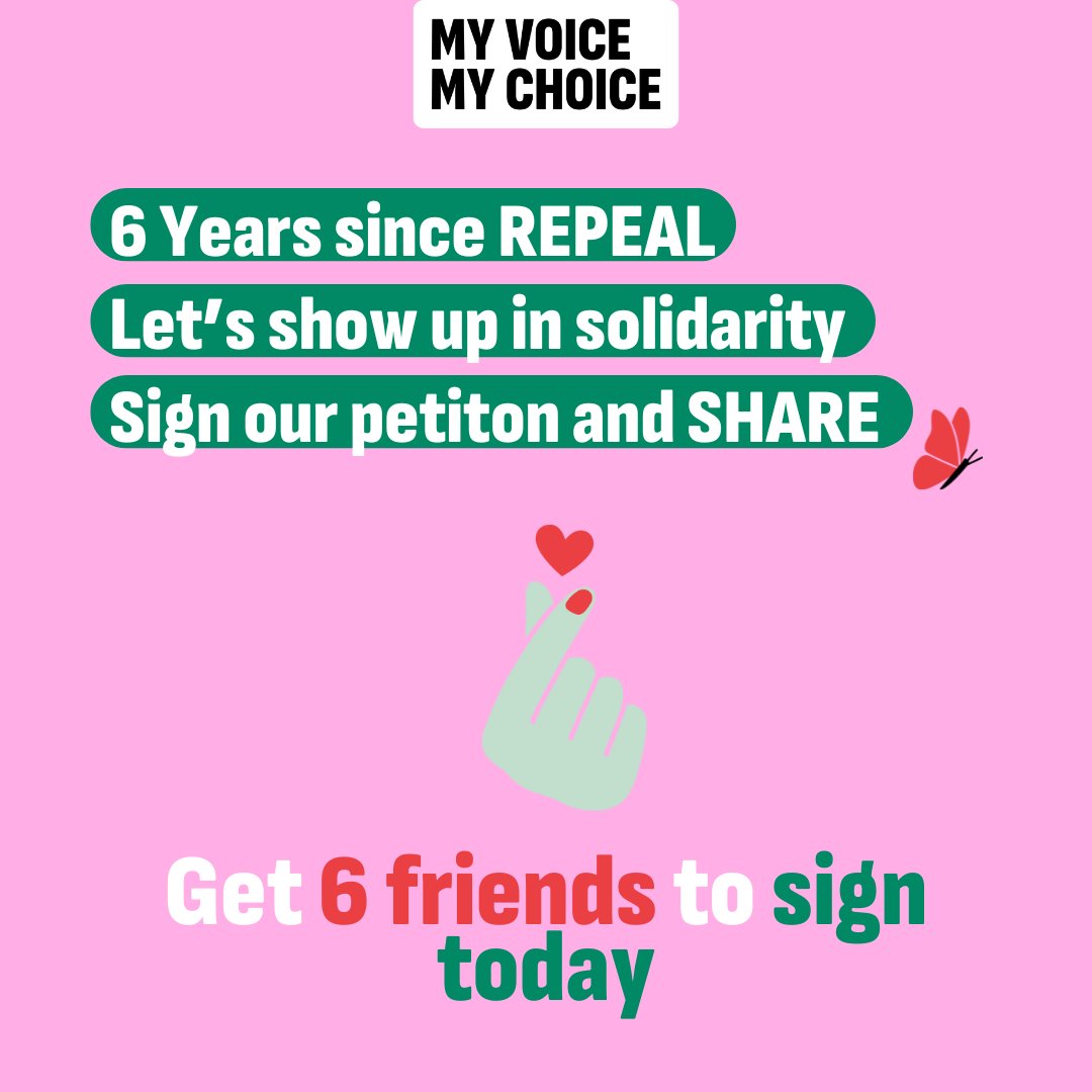 6 years ago this week, we repealed the 8th ✊   

Let's NOW lend our voices and solidarity to the 20 million women across Europe who are still being denied care  

Sign the petition: eci.ec.europa.eu/044/public/#/s…

and share with 6 friends 💚 

#MyVoiceMyChoice