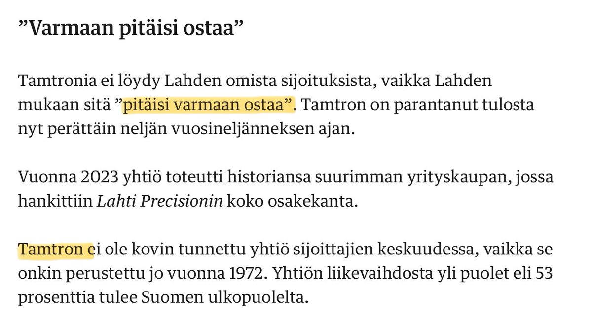 zijoittaja's tweet image. Case #Tamtron ja ”pitäisi varmaan ostaa”…

No, jotkut ostaa jo ja minä vain mietin…🤓

Kauppalehden 🗝️juttu netissä. Se, missä on se #Hurriganes vertauskin…😎