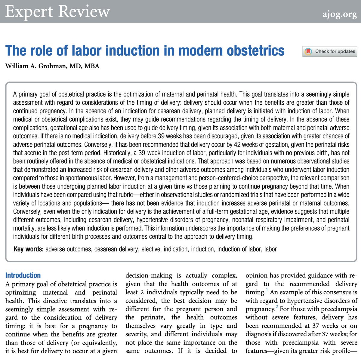 AJOG Expert Review: The role of labor induction in modern obstetrics ow.ly/R5kE50QWoCs