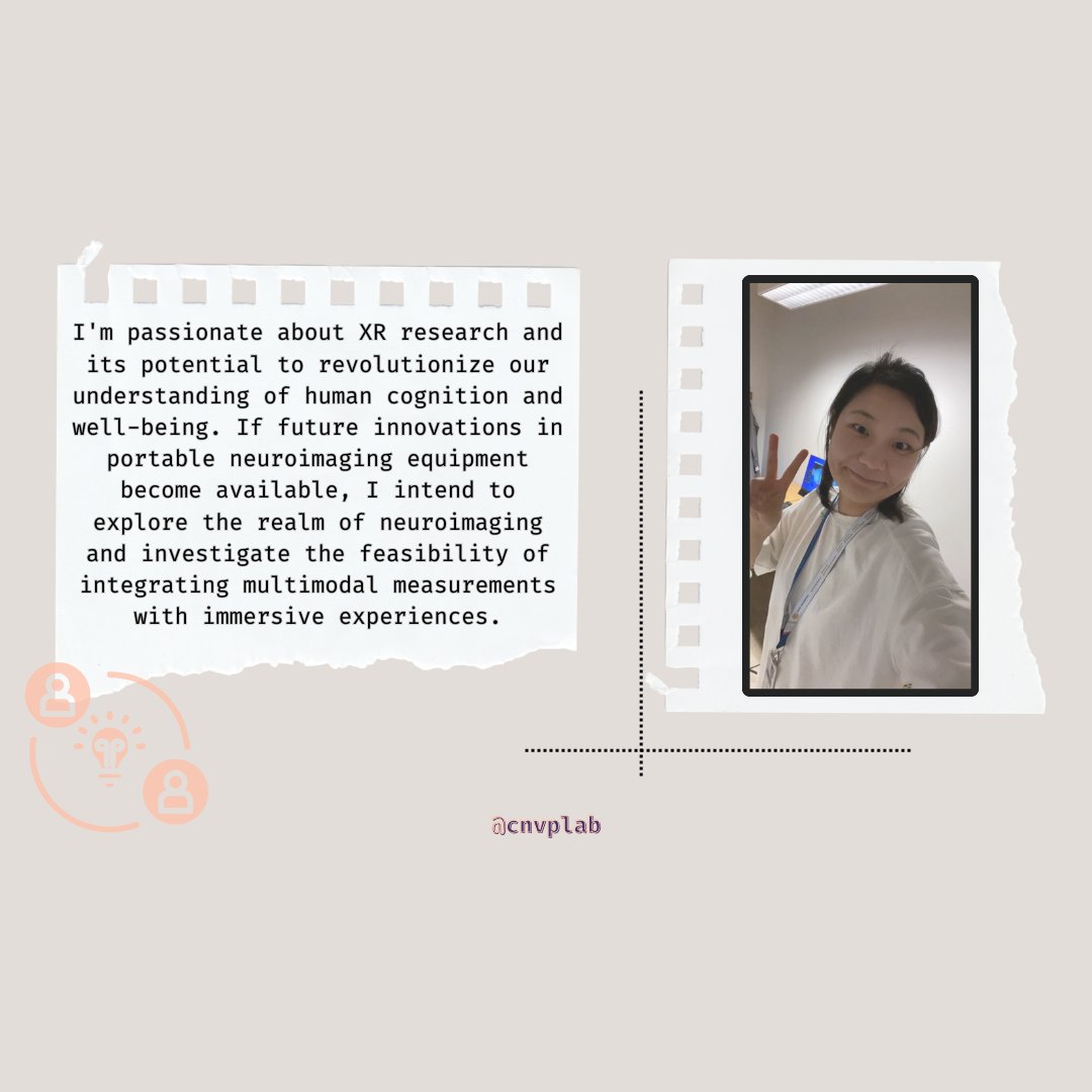 CnvpLab's tweet photo. Excited to introduce our labs member in the #MeetCNVPResearchers series! This time, meet our PhD candidate Yue Li, who is researching the effects of immersiveness and perspective-taking in Extended Reality (XR). https://t.co/jUS6JiZKje