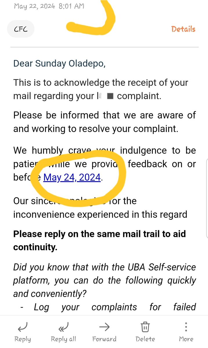 sunnexbobo1's tweet photo. @UBAGroup and @UBACares  keep sending emails without significant solution to the original complaint and extending dates to get my issue resolved whilst craving my already exhausted indulgence to be patient.

Bad, unprofessional and dishonest. https://t.co/ATrh7LPUT2