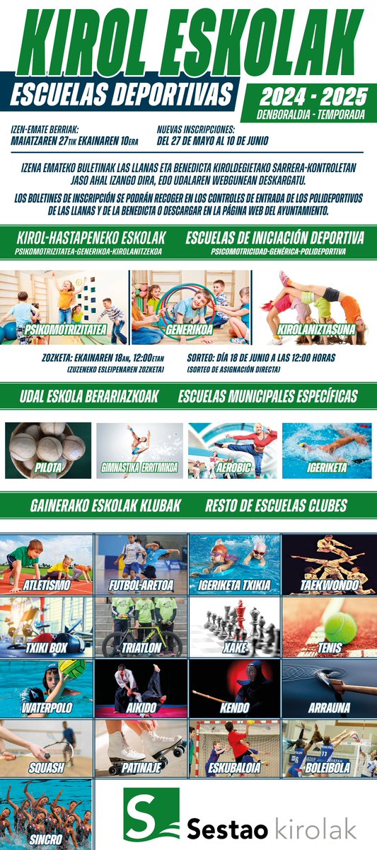 Kirol Eskolak 2024-2025 denboraldi berria prestatzen ari dira.

Las Escuelas Deportivas están preparando ya la nueva temporada 2024-2025.