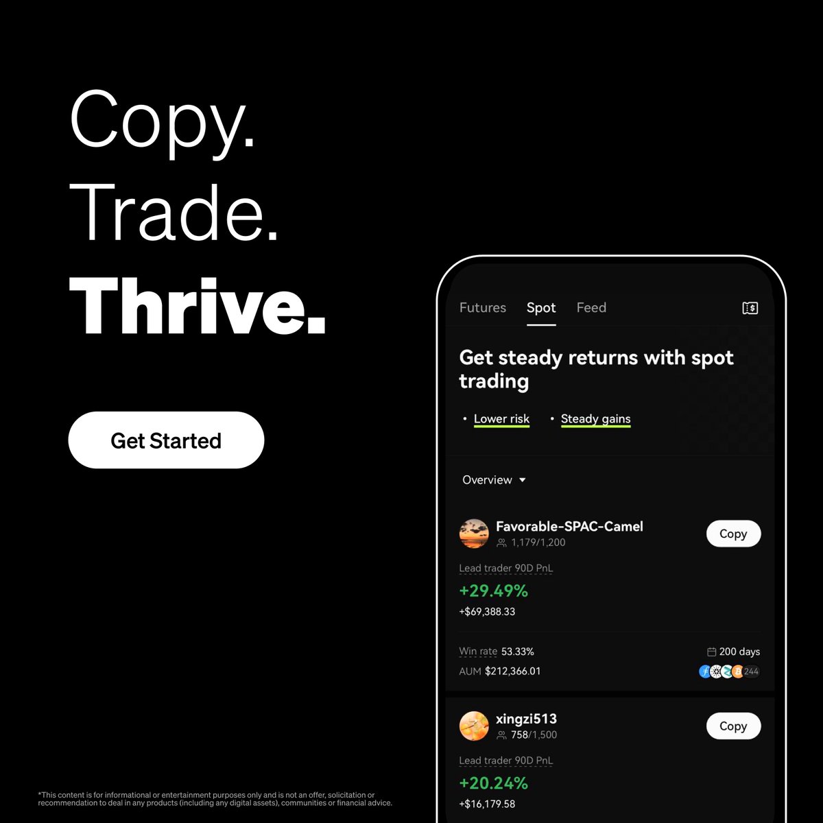 Have you considered becoming a lead trader in our Spot Copy Trading community? 🤔 ✔️ Support 274 spot pairs ✔️ Earn up to 30% of copiers’ profits ✔️ Amplify your trading bot visibility via a dedicated filter Apply today: bit.ly/3wKR8rs