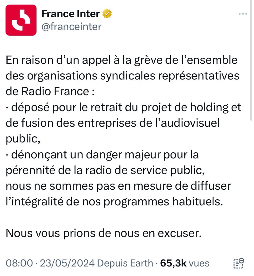 Soutien total à la grève de Radio France ✊