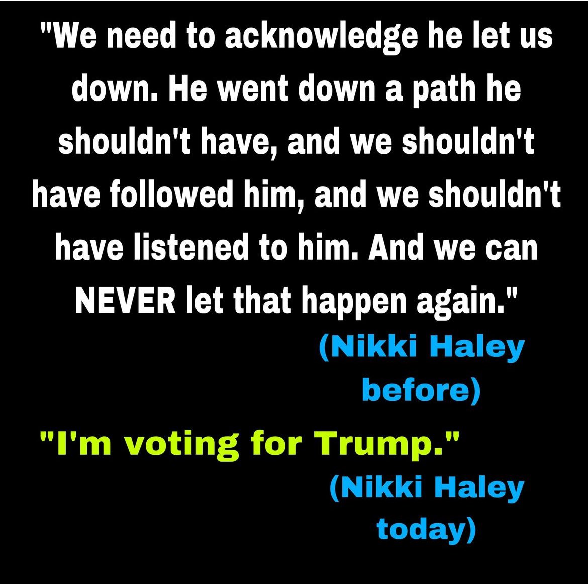 @BidensWins Nikki is trying to stay relevant as obviously, she couldn’t accomplish her main goal. Voters can now see she was never serious about anything she said.