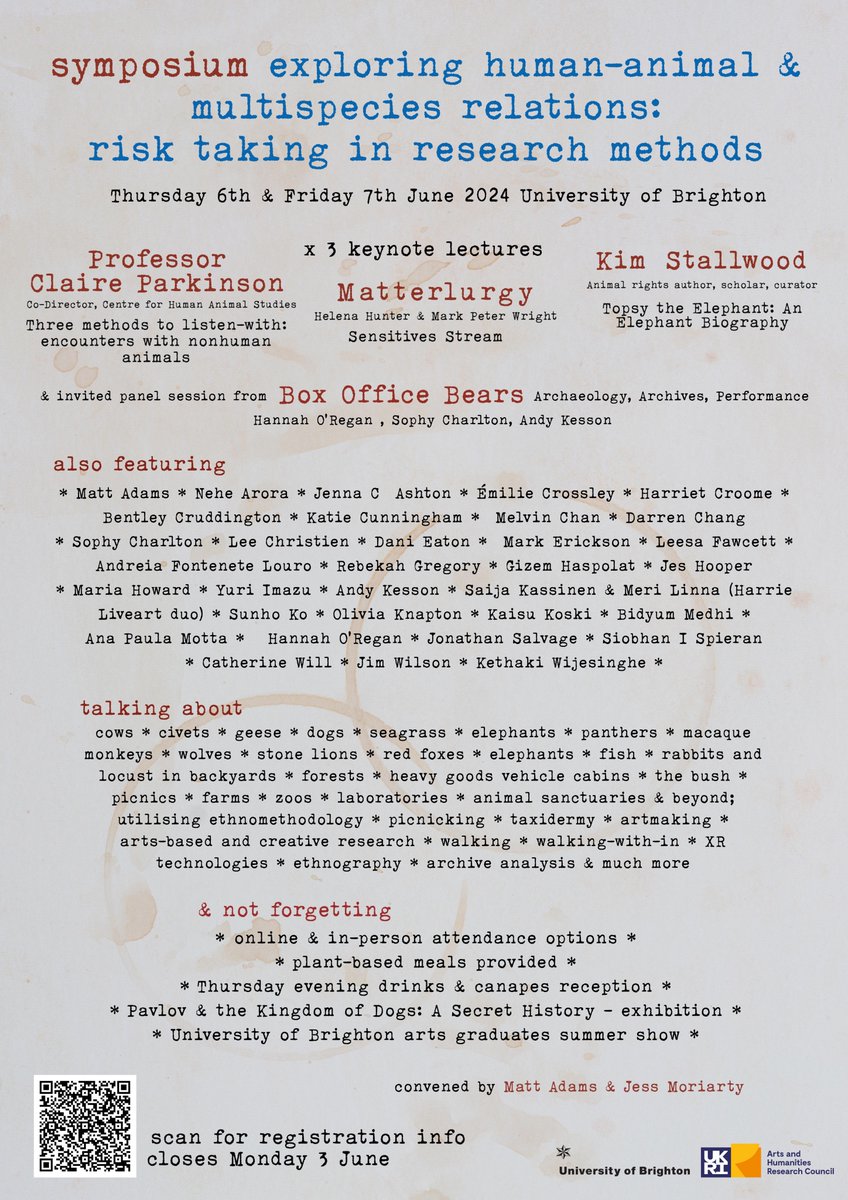 mattadams0's tweet photo. only two weeks to go till our human-animal & multispecies relations symposium & we're getting busy, which is nice :) In-person & online, register here https://t.co/bKbRux6jdV by 3rd June. Full programme for your perusal https://t.co/p4PmgRDQ5l #animalstudies #multispecies https://t.co/Z9PcdrmeCh