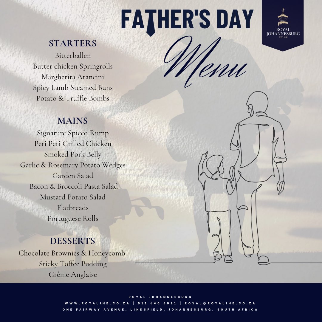 “A sons first hero, a daughters first love” Bookings for Father’s Day Lunch at the Old Oak Restaurant are now open! #fathersday2024 Limited seats: 📧 functions@royaljhb.co.za