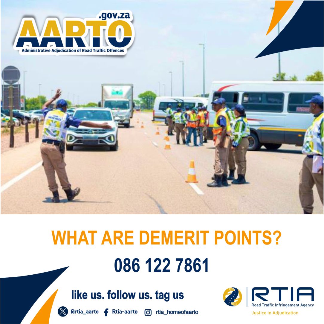 rtia_aarto's tweet image. What are Demerit Points?
#DemeritPoints are an additional penalty to deter motorists from habitually committing traffic violations.  Not all infringements attract demerit points. 
#TrafficViolations 
#DrivingResponsibly