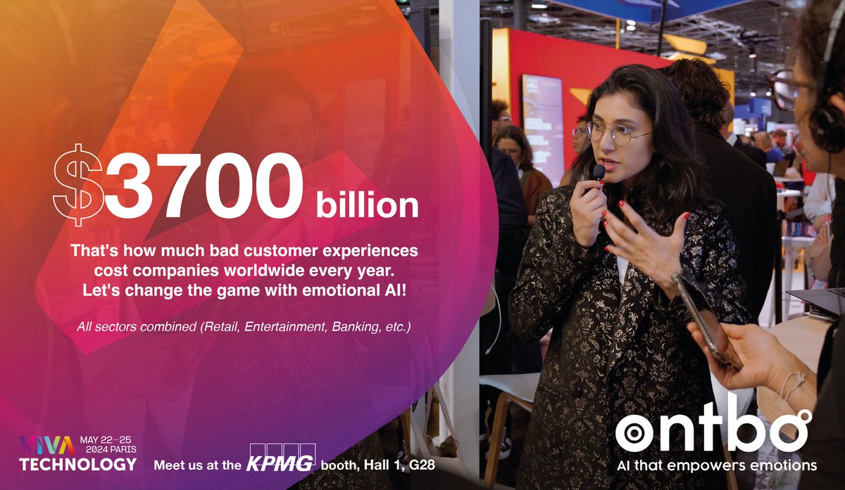 ONTBO_AI's tweet photo. #Retail, #CosmeTech…
Unlocking emotional #data to create enhanced experiences 🚀with revolutionary technology in the analysis of emotional data and information, that's what Ontbo does. Meet us on the @KPMG_France booth, Hall 1 G2 https://t.co/nbTmLhndgm