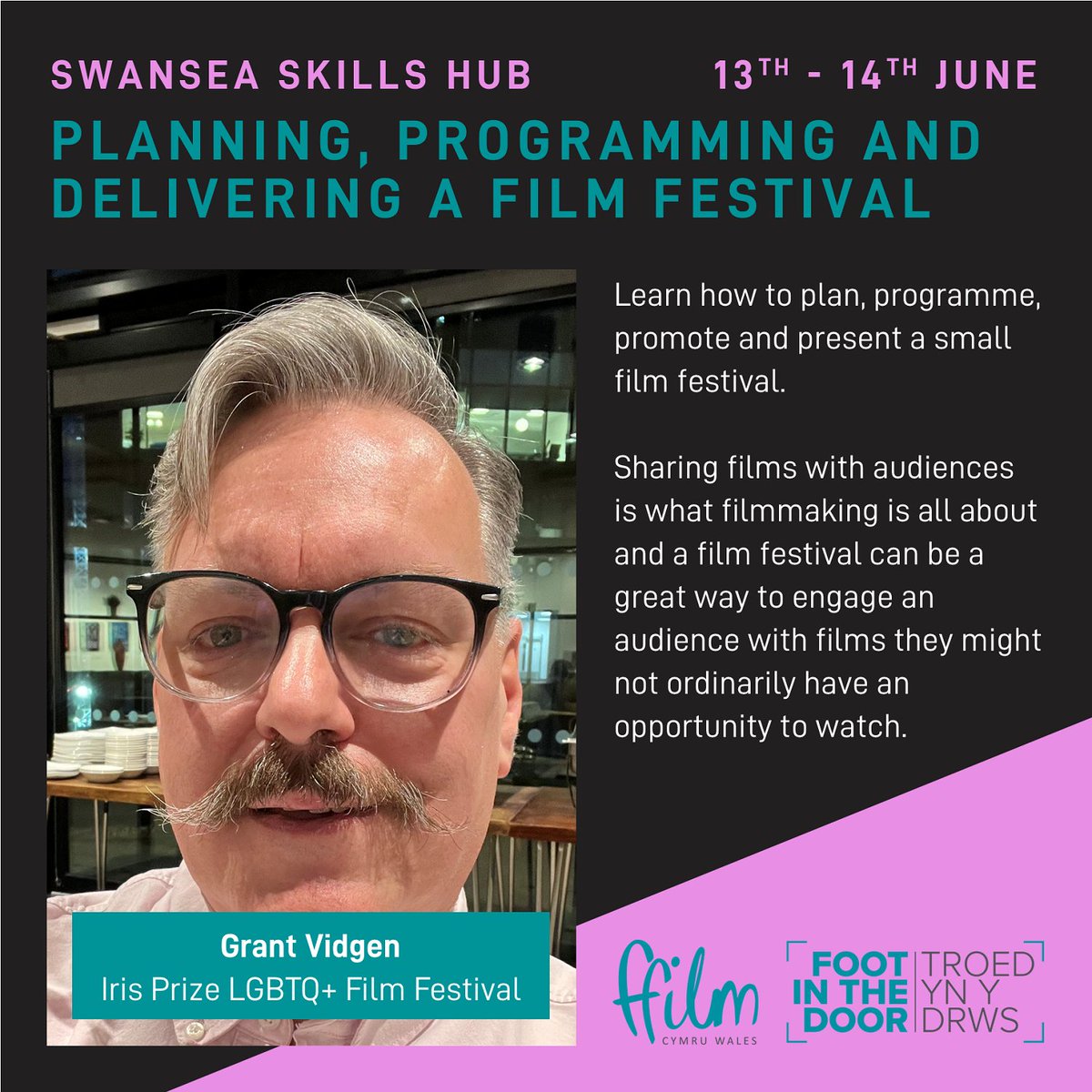 Foot In The Door: Skills Hub Swansea Planning, Programming & Delivering a Film Festival with Grant Vidgen, @irisprize. Learn how to plan, programme, promote and present a small film festival. Book your free place here: footinthedoorwales.com/event-details/…