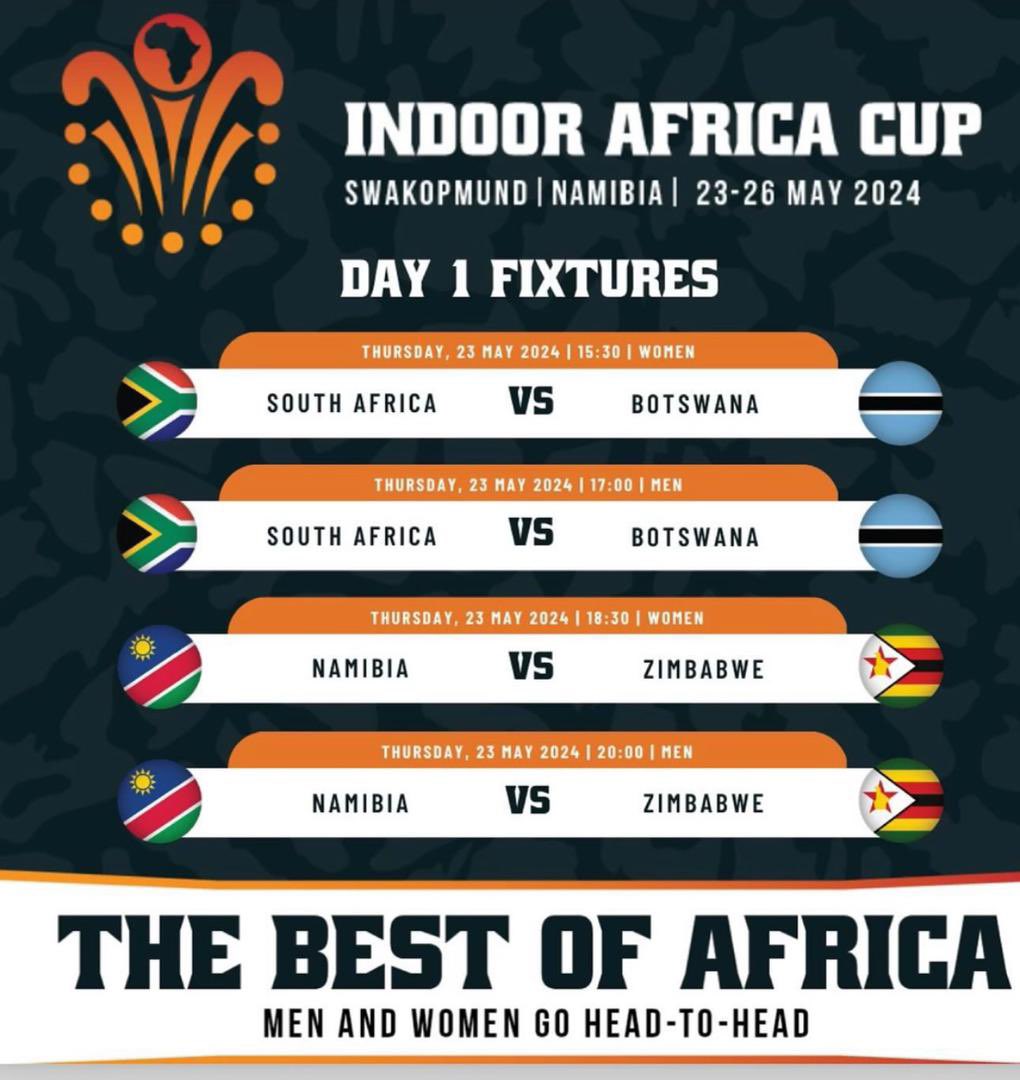 Did you know your national hockey teams are in Namibia for an Indoor Africa Cup? Now you do- let’s support our men and women with the following link oneuptwo.com/ntv Here are the fixtures for today #hockeytwitter #hockeyafrica