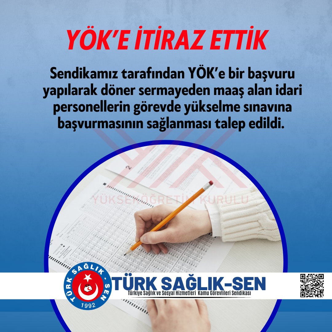 YÖK’e İtiraz Ettik
Döner Sermayeden Maaş Alanların Görevde Yükselmesi Engellenmemeli
Sendikamız tarafından YÖK’e bir başvuru yapılarak döner sermayeden maaş alan idari personellerin görevde yükselme sınavına başvurmasının sağlanması talep edildi.
Haber▶️🔗turksagliksen.org.tr/doner-sermayed…