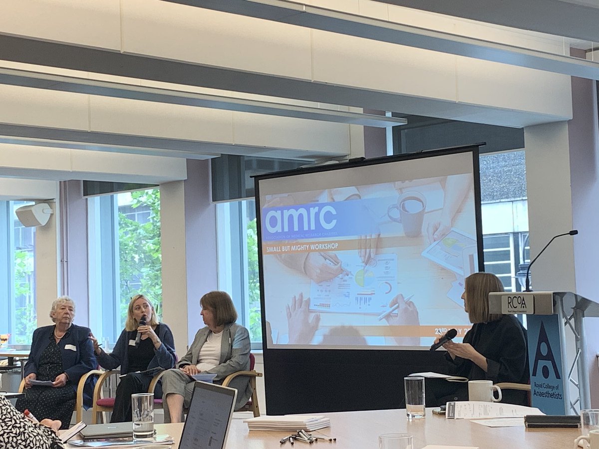 Now moving on to a panel on the impact small @AMRC charities can have with a panel chaired by our very own @louisewren talking to our member charities @AtaxiaUK @eveappeal and @lbsorg