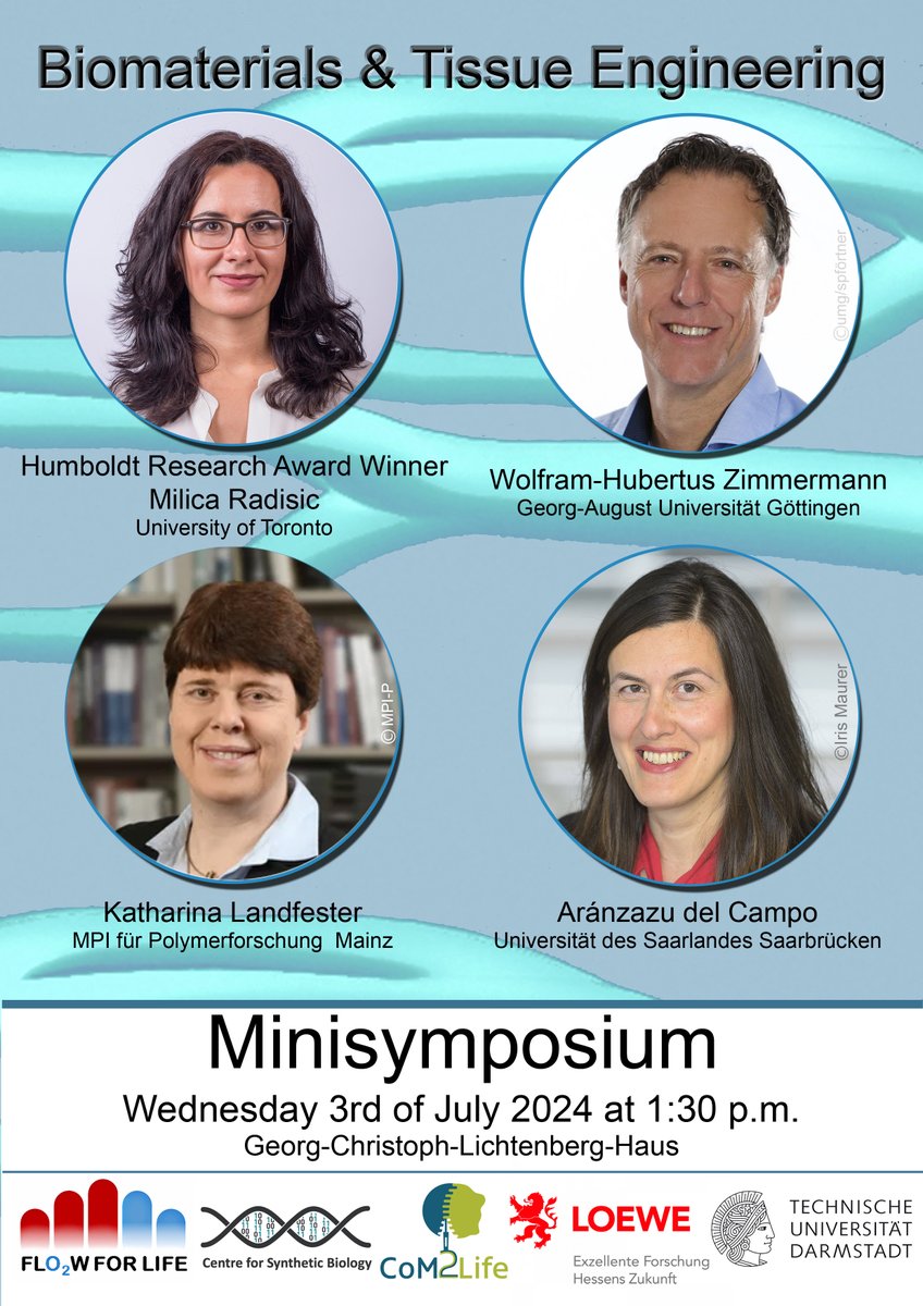 The LOEWE Research Cluster FLOW FOR LIFE hosts a minisymposium 'Biomaterials & Tissue Engineering' with Humboldt Research Award Winner Milica Radisic from the University of Toronto at the @TUDarmstadt.
on Wednesday, 3 July, 2024. #com2life 
Register here:
tu-darmstadt.de/flowforlife/ne…