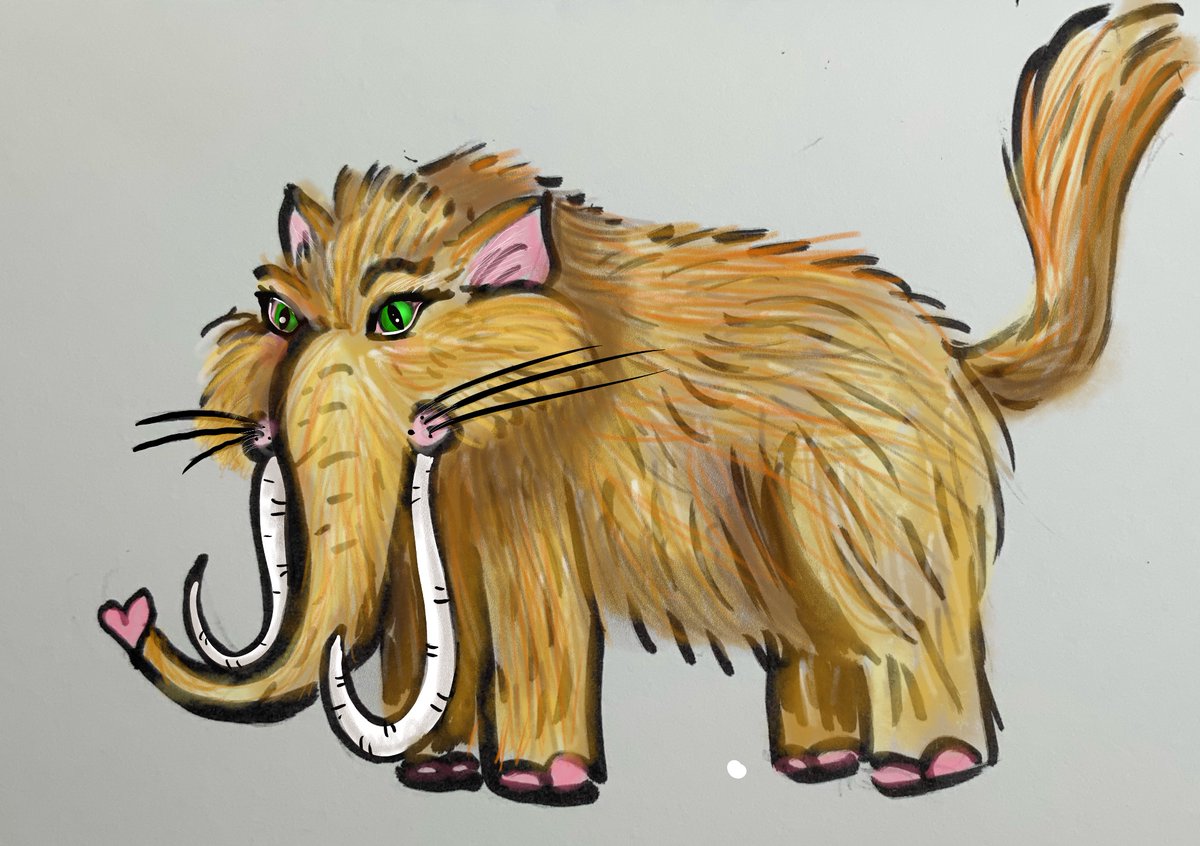 Drawing some KittenMammoths for an extrordinaroy small person i know. This is not as easy as i thought it would be! Doesn’t help the ids have run the battery down on the iPad! GRRR 🦣🐈✍️🖍️