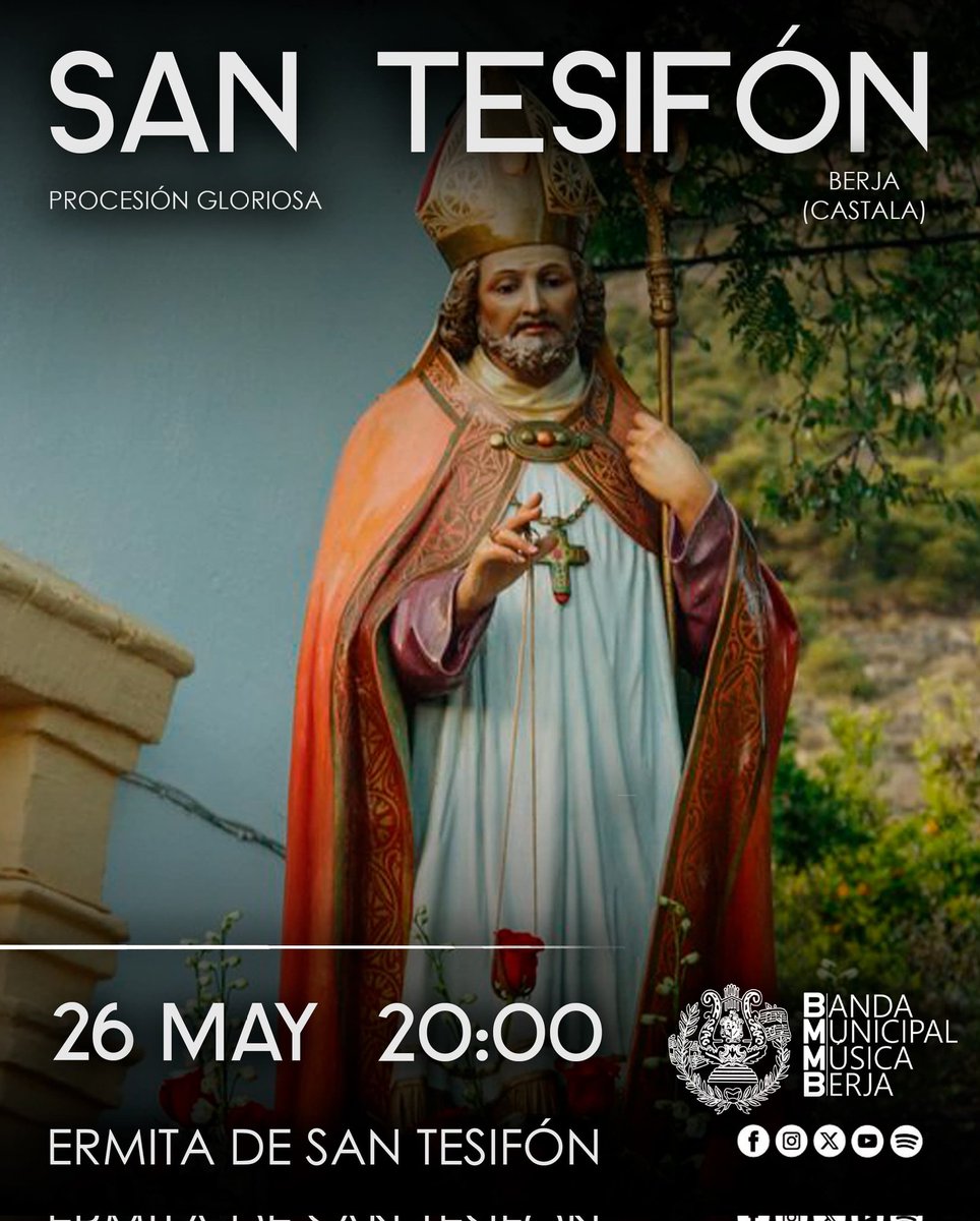 BMMBerja's tweet photo. ℙ𝕣𝕠𝕔𝕖𝕤𝕚𝕠𝕟 𝕕𝕖 𝔾𝕝𝕠𝕣𝕚𝕒
Anunciamos el acompañamiento músical de #SanTesifón en las fiestas del barrio de #Castala
📍Ermita de San Tesifón en Castala
🗓️ Domingo 26 de Mayo
🕗 20:00
#BMMBerja #Glorias24
#SuenaBerja https://t.co/a33vIVbgs6