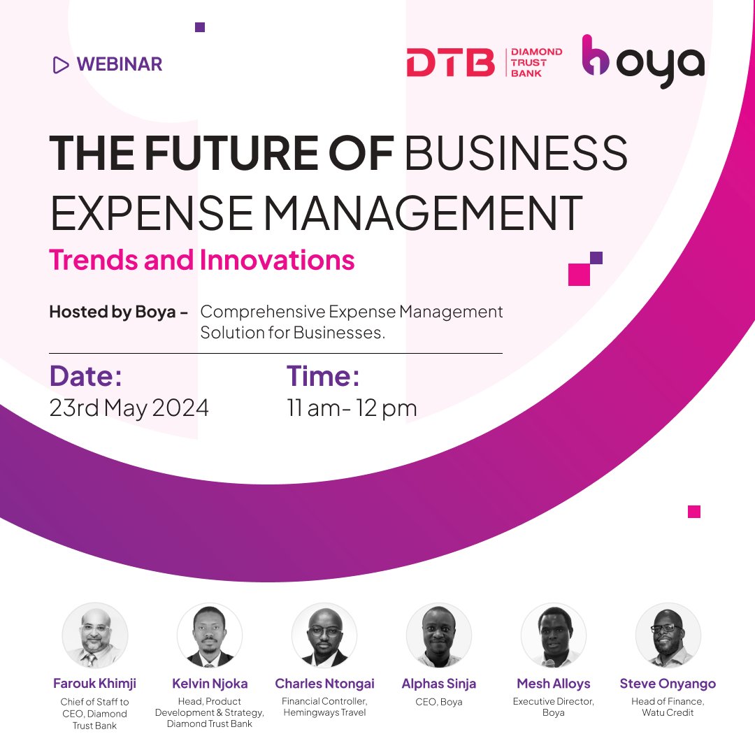 In today's business world, smarter expense management is the key to financial control." - Farouk Khimji, and Kelvin Njoka, leading figures in Kenyan #finance, are sharing key insights on the future of #expensemanagement in <a href="/Boya_Inc/">Boya Inc</a> 's live webinar happening right now!

Click