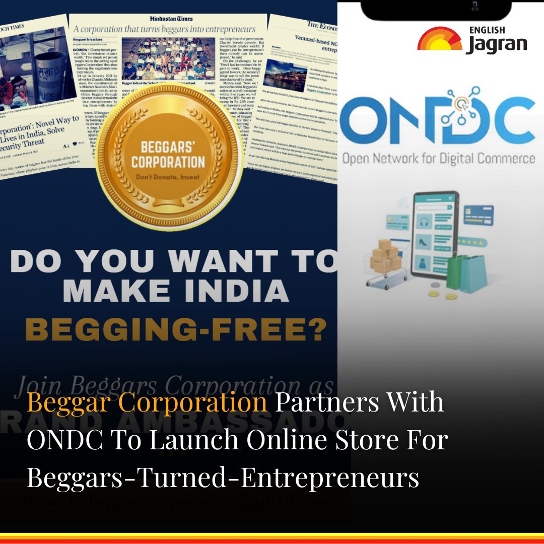 #BeggarsCorporation, an organisation empowering beggars, launched its online store on Open Network For Digital Commerce (ONDC) on Thursday to empower beggars-turned-entrepreneurs in selling products made by them all over India. Read More: tinyurl.com/bdf98swv #ONDC #Beggars