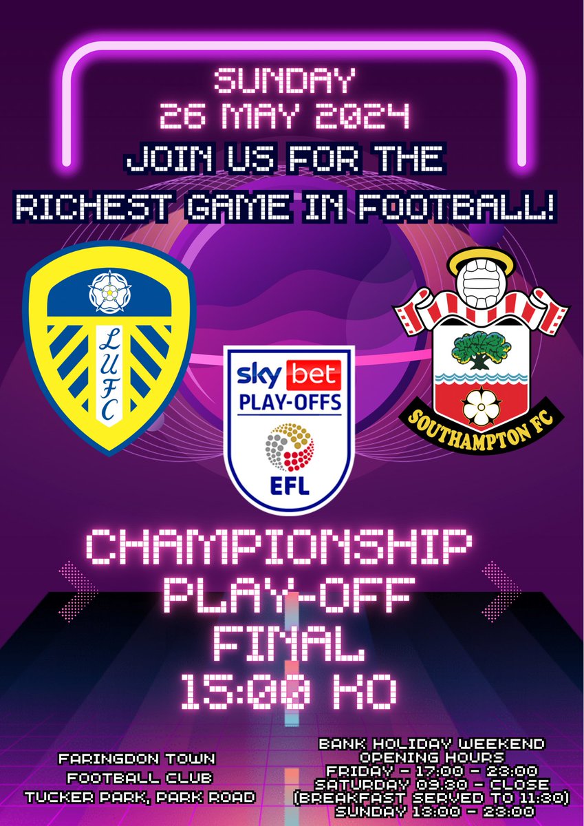 THE RICHEST GAME IN FOOTBALL!!! Live at FTFC, come and join us watch @LUFC & @SouthamptonFC chase the @premierleague dream….