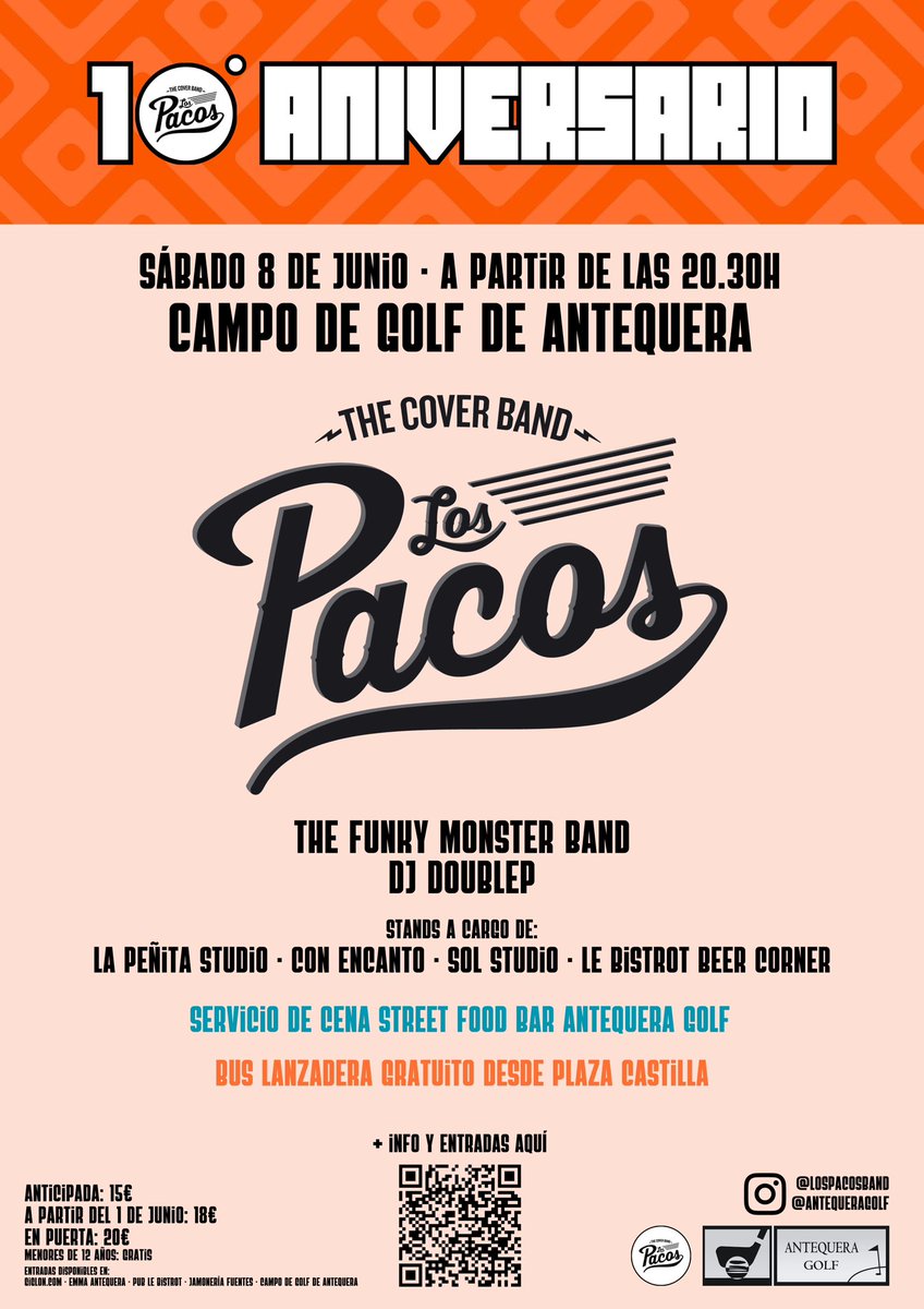 ❗️ 𝐘𝐀 𝐓𝐄𝐍𝐄𝐌𝐎𝐒 𝐂𝐀𝐑𝐓𝐄𝐋 𝐃𝐄𝐅𝐈𝐍𝐈𝐓𝐈𝐕𝐎 ❗️ El sábado 𝟖 𝐝𝐞 𝐣𝐮𝐧𝐢𝐨 celebraremos nuestro 𝟏𝟎º 𝐀𝐧𝐢𝐯𝐞𝐫𝐬𝐚𝐫𝐢𝐨 con un concierto muy especial en el Campo de Golf de <a href="/AntequeraGolf/">Antequera Golf</a>, en el que estaremos rodeados de amigos.

giglon.com/evento/los-pac…