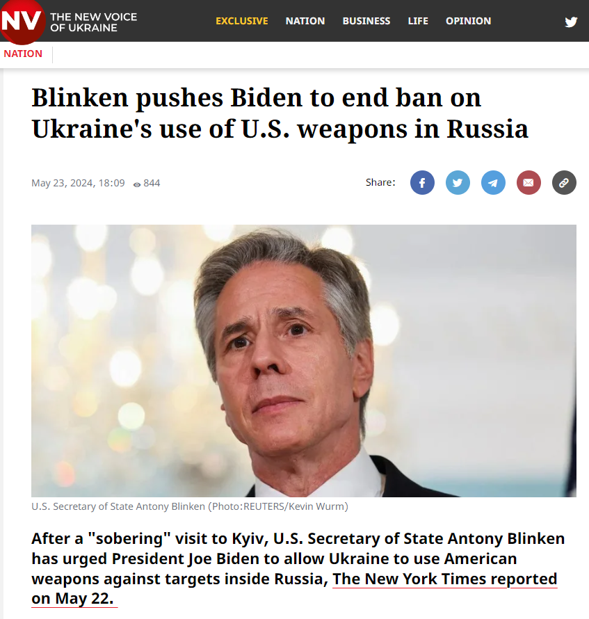 ブリンケン氏、バイデンにウクライナの対ロ米兵器使用禁止措置の廃止を要求。 最終決戦は近い。