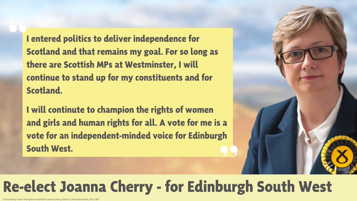 I am grateful to everyone who supports me. Please help me win in Edinburgh South West. Join my campaign team and/or donate to the campaign. With your help I can continue to champion Scotland, freedom of expression & the rights of women and girls. joannacherry.scot/re-elect