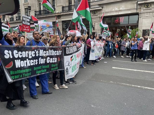 Tell me @StGeorgesTrust NHS Trust are these your employees at a pro-Hamas, pro-Palestine march? Would someone Jewish or pro-Israel feel comfortable being treated by people who condone a proscribed, murderous group? I consider this gross misconduct.