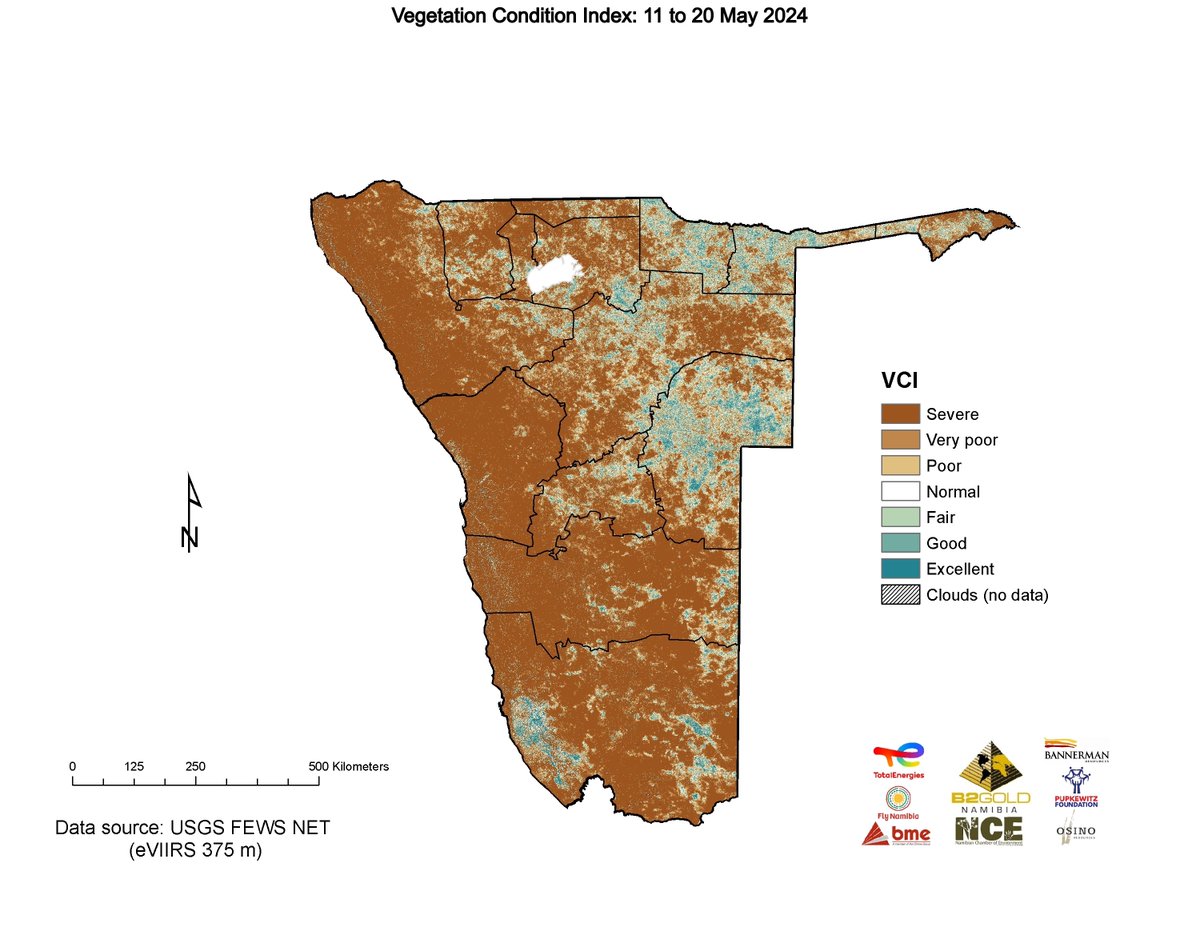 One of the last rangeland maps for this season. The late rains are still masking the effects of the severe drought in most parts of the country. For more information and maps like this one, visit namibiarangelands.com