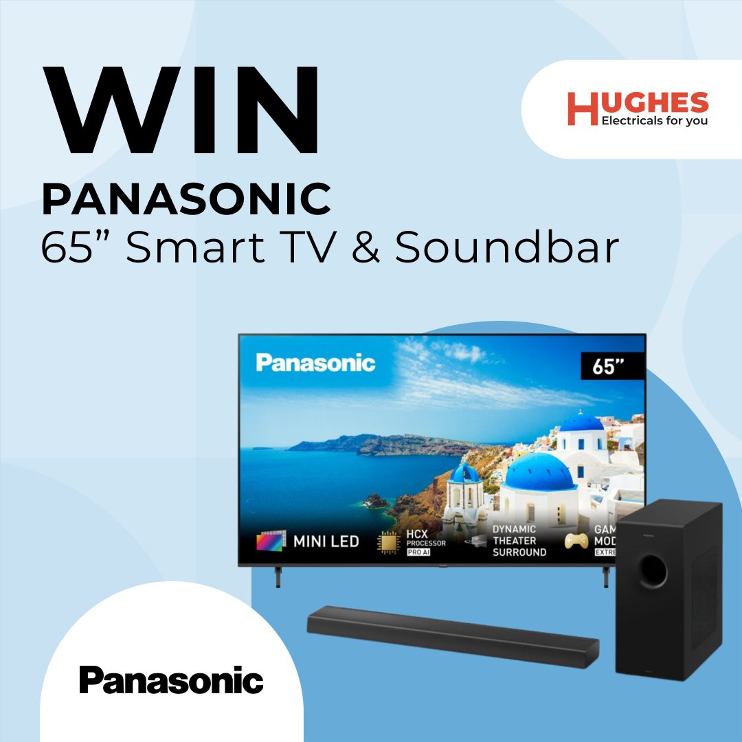 Get your hands on a Panasonic package including a 65' 4K Mini LED Ultra HD Smart TV and a Soundbar with Wireless Subwoofer. To enter: ⚽ Like and retweet this post ⚽ ️Follow @HughesDirect Ends 05/06/24 at 11:59pm. T&Cs apply hughes.co.uk/prize-draw