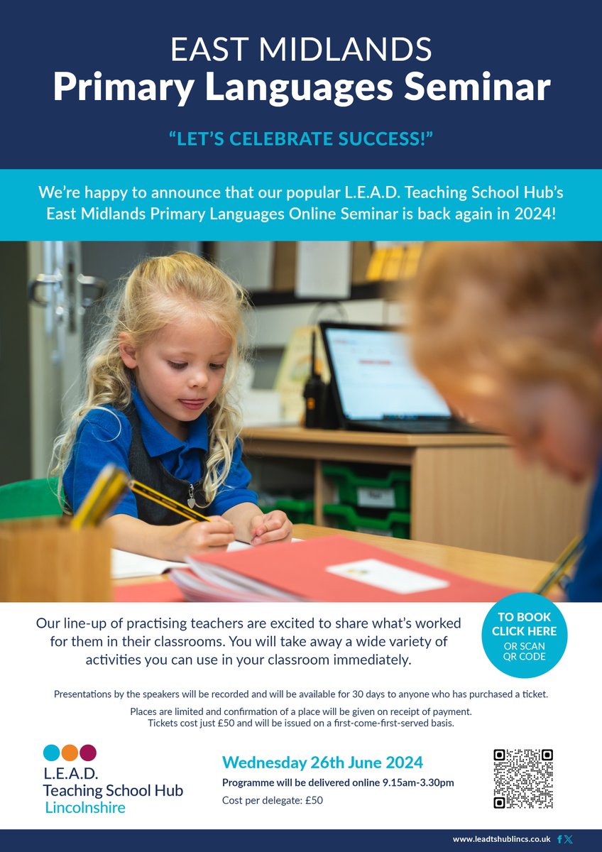 LEADLanguages's tweet image. Don't forget to book on the @LEADTSHub primary language conference.  It's online 26/06.  Our fantastic line up includes @LanguageAngels_ @lisibo Kate Languages &amp;amp; @ECCMFL, plus some fabulous practising teachers.  To book  event.bookitbee.com/44586/primary-… Happy half term!