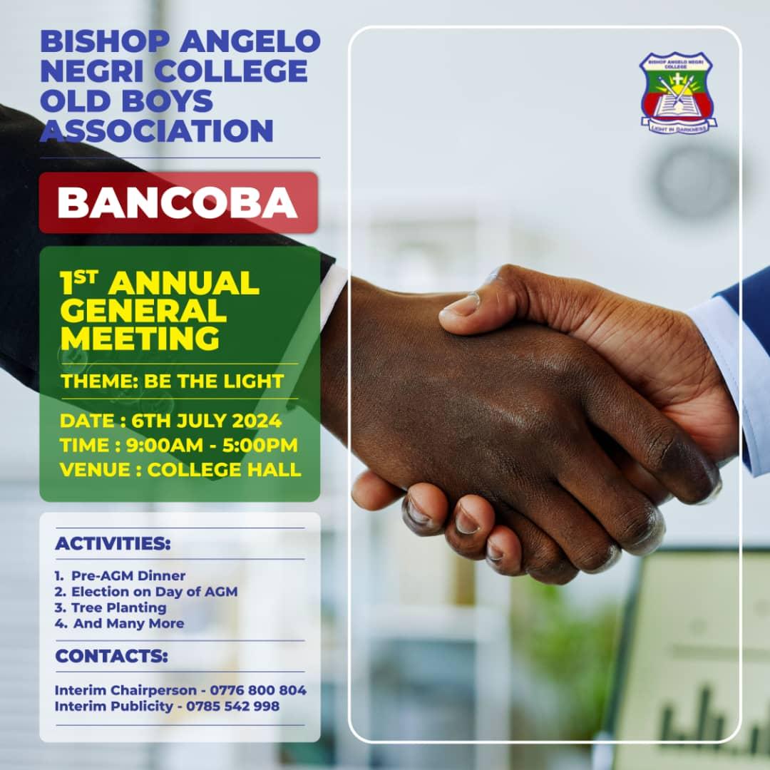 '🌟 Calling all BANCOBA alumni OBS! 🌟 Join us for our Annual General Meeting on July 6th, 2024. Your presence is valued and ur voice matters. Let's reminisce, reconnect, and chart the course for our beloved school together. See you there! #BANCOBA #AGM #Alumni' Negri Boys 💐💯