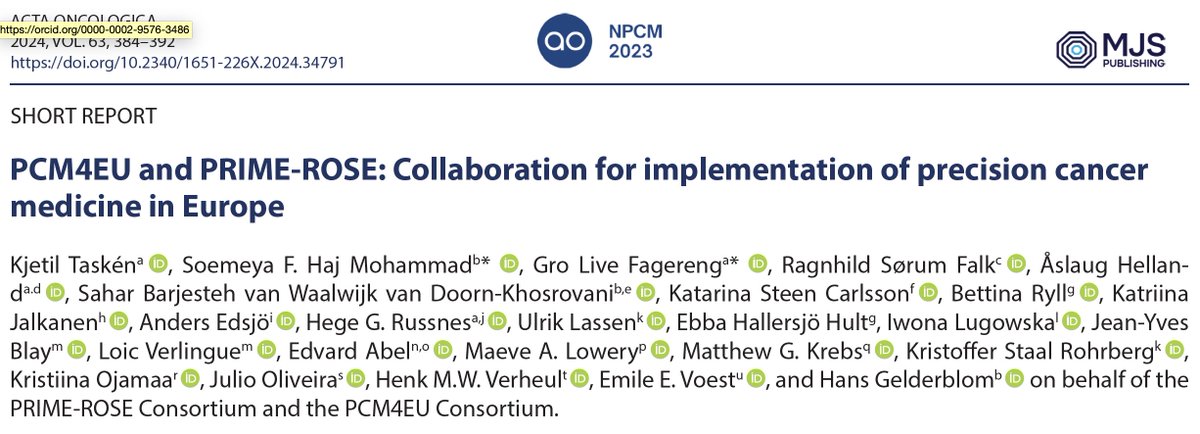 See our paper in <a href="/actaoncol/">Acta Oncologica</a> on what we are doing to advance #precisiononcology in the <a href="/PCM4EU/">PCM4EU</a> and <a href="/PRIMEROSE_EU/">PRIME-ROSE</a> projects funded by #EU4Health / #EuropeBeatingCancer  and <a href="/EUmissionCancer/">MissionCancer</a> 
medicaljournalssweden.se/actaoncologica… <a href="/livefagereng/">Live</a> <a href="/hgelderblom/">hans gelderblom</a> <a href="/BettinaRyll/">Bettina Ryll</a> @OsloCancer <a href="/Oslounivsykehus/">Oslounivsykehus</a>