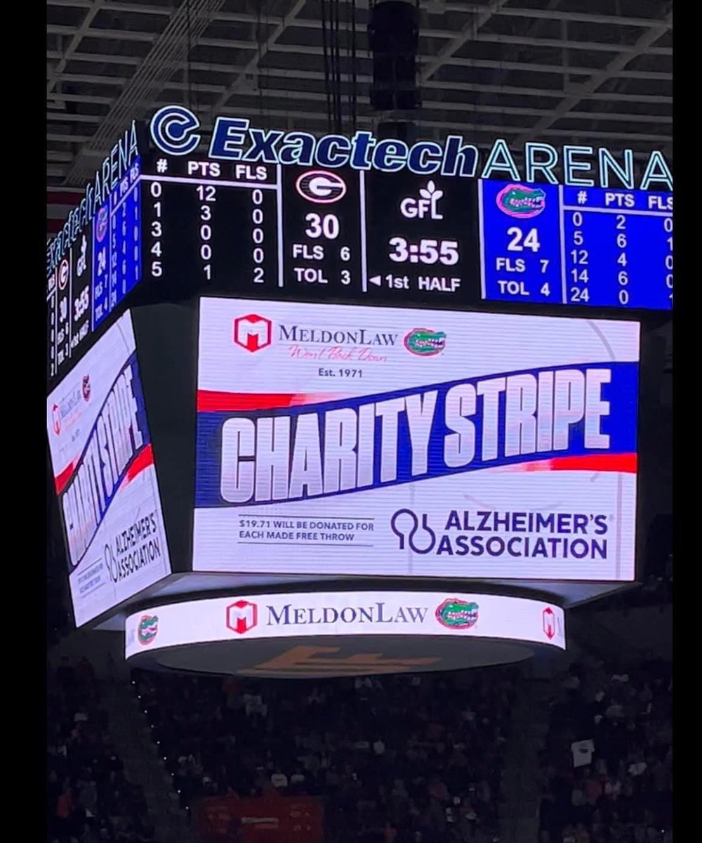 JPTULL's tweet image. #causemarketing Celebrating the 2024 @MeldonLaw #CharityStripe to raise money for the #walktoendalz. #meldonlaw donated  $19.71 for each @GatorsMBK @GatorsWBK free throw made at home to @alzcnfl Thx @CoachToddGolden @kraefin for  
Assist w/ check presentation. @Learfield #endalz