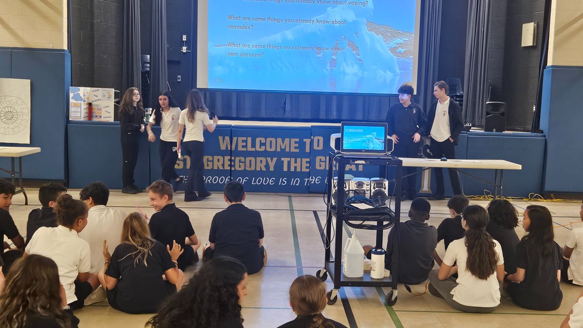 StGregoryCA's tweet photo. Yesterday, our intermediates took park in the "Uncover the truth about vaping" presented by grade 9 Father Bressani students and YRPH.  @YCDSB @WigstonJennifer https://t.co/Y9PdXVg2G0